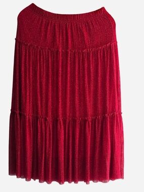 Metro Wear Red Tiered Glitter Midi Skirt